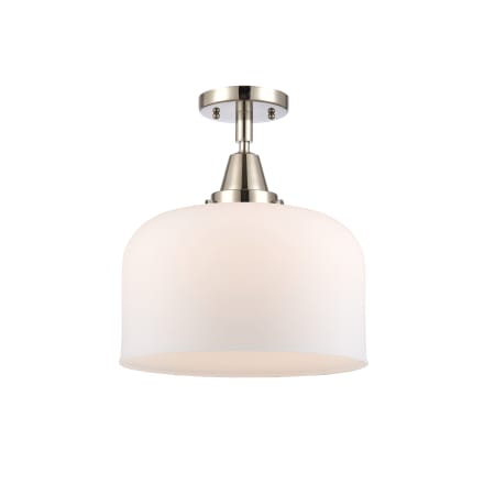 A large image of the Innovations Lighting 447-1C-13-12-L Bell Semi-Flush Polished Nickel / Matte White