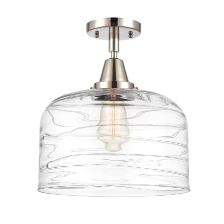 A large image of the Innovations Lighting 447-1C-13-12-L Bell Semi-Flush Polished Nickel / Clear Deco Swirl