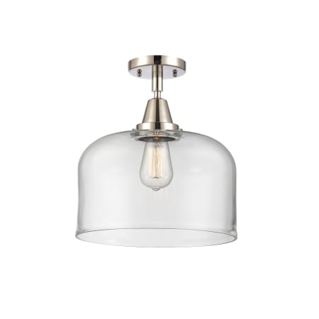 A large image of the Innovations Lighting 447-1C-13-12-L Bell Semi-Flush Polished Nickel / Clear