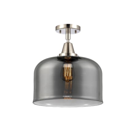 A large image of the Innovations Lighting 447-1C-13-12-L Bell Semi-Flush Polished Nickel / Plated Smoke