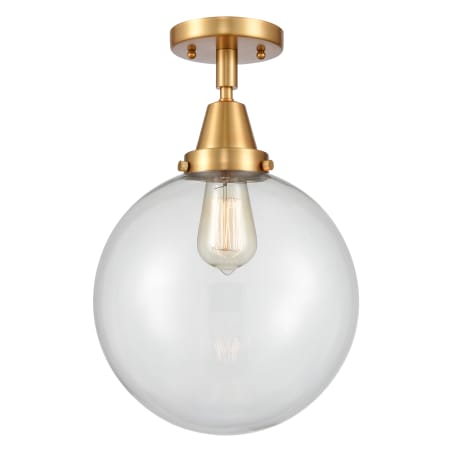 A large image of the Innovations Lighting 447-1C-13-10 Beacon Semi-Flush Satin Gold / Clear