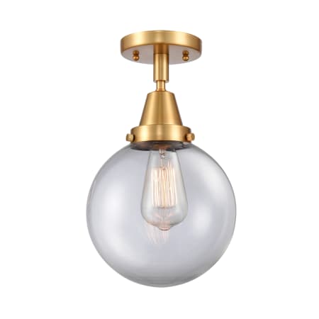 A large image of the Innovations Lighting 447-1C-13-8 Beacon Semi-Flush Satin Gold / Clear