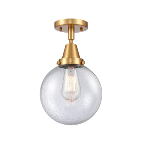 A large image of the Innovations Lighting 447-1C-13-8 Beacon Semi-Flush Satin Gold / Seedy
