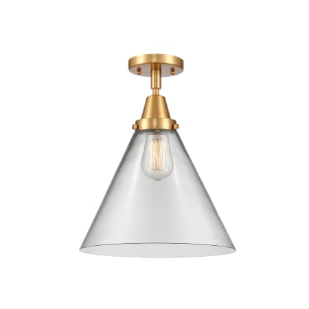 A large image of the Innovations Lighting 447-1C-16-12-L Cone Semi-Flush Satin Gold / Clear