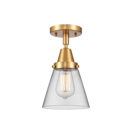 A large image of the Innovations Lighting 447-1C-10-6 Cone Semi-Flush Satin Gold / Clear