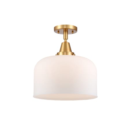 A large image of the Innovations Lighting 447-1C-13-12-L Bell Semi-Flush Satin Gold / Matte White