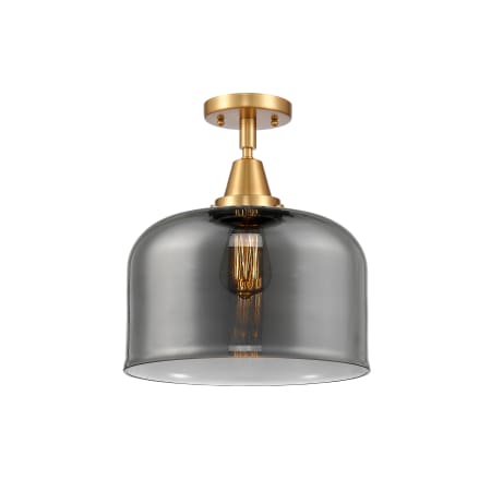 A large image of the Innovations Lighting 447-1C-13-12-L Bell Semi-Flush Satin Gold / Plated Smoke