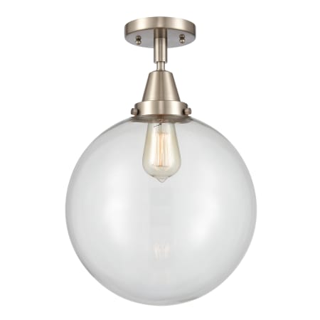 A large image of the Innovations Lighting 447-1C-15-12 Beacon Semi-Flush Brushed Satin Nickel / Clear
