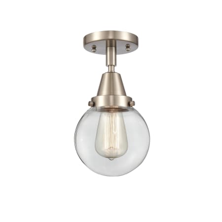 A large image of the Innovations Lighting 447-1C-11-6 Beacon Semi-Flush Brushed Satin Nickel / Clear