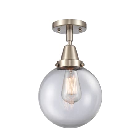 A large image of the Innovations Lighting 447-1C-13-8 Beacon Semi-Flush Brushed Satin Nickel / Clear
