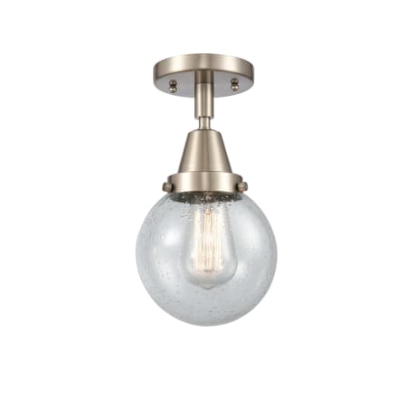 A large image of the Innovations Lighting 447-1C-11-6 Beacon Semi-Flush Brushed Satin Nickel / Seedy