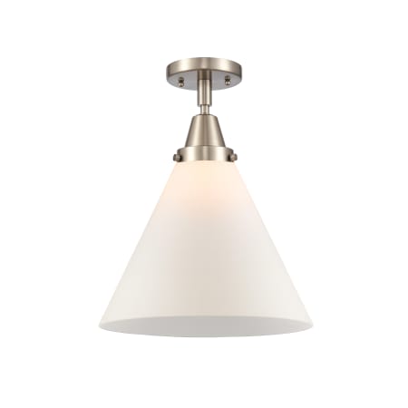 A large image of the Innovations Lighting 447-1C-16-12-L Cone Semi-Flush Brushed Satin Nickel / Matte White