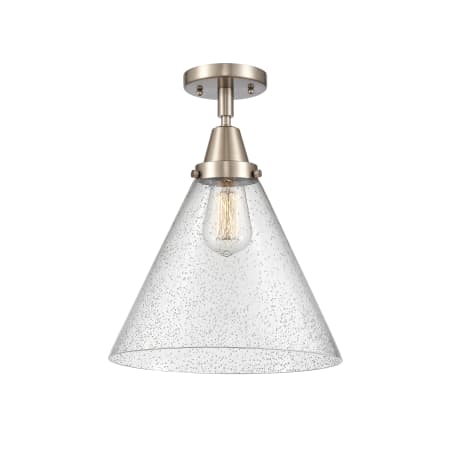 A large image of the Innovations Lighting 447-1C-16-12-L Cone Semi-Flush Brushed Satin Nickel / Seedy