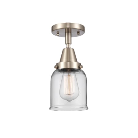A large image of the Innovations Lighting 447-1C-10-5 Bell Semi-Flush Brushed Satin Nickel / Clear