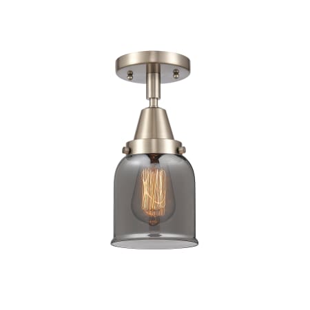 A large image of the Innovations Lighting 447-1C-10-5 Bell Semi-Flush Brushed Satin Nickel / Plated Smoke