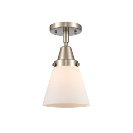 A large image of the Innovations Lighting 447-1C-10-6 Cone Semi-Flush Brushed Satin Nickel / Matte White