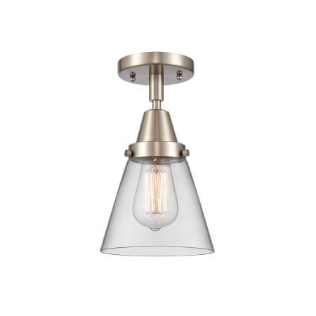 A large image of the Innovations Lighting 447-1C-10-6 Cone Semi-Flush Brushed Satin Nickel / Clear