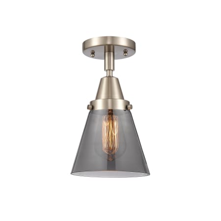 A large image of the Innovations Lighting 447-1C-10-6 Cone Semi-Flush Brushed Satin Nickel / Plated Smoke