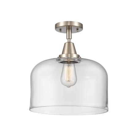A large image of the Innovations Lighting 447-1C-13-12-L Bell Semi-Flush Brushed Satin Nickel / Clear