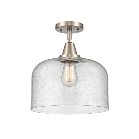 A large image of the Innovations Lighting 447-1C-13-12-L Bell Semi-Flush Brushed Satin Nickel / Seedy