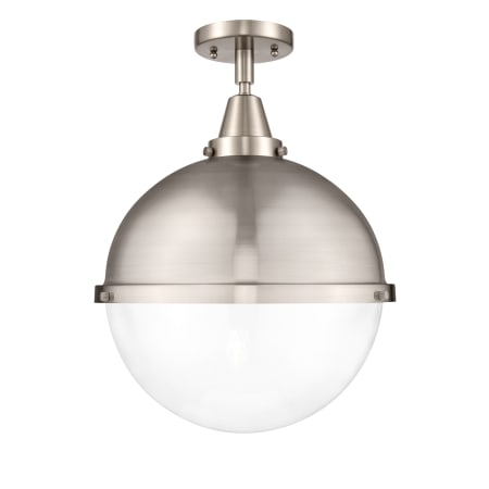 A large image of the Innovations Lighting 447-1C-18-13 Hampden Semi-Flush Brushed Satin Nickel / Clear