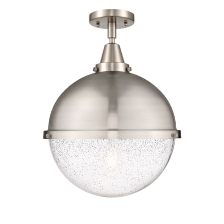 A large image of the Innovations Lighting 447-1C-18-13 Hampden Semi-Flush Brushed Satin Nickel / Seedy