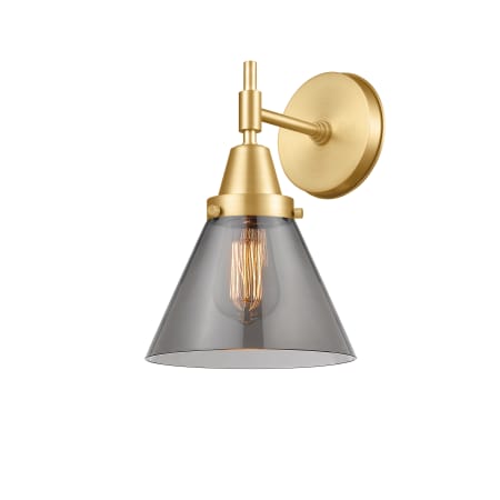 A large image of the Innovations Lighting 447-1W-12-8 Cone Sconce Satin Gold / Plated Smoke