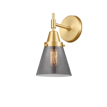 A large image of the Innovations Lighting 447-1W-11-7 Cone Sconce Satin Gold / Plated Smoke