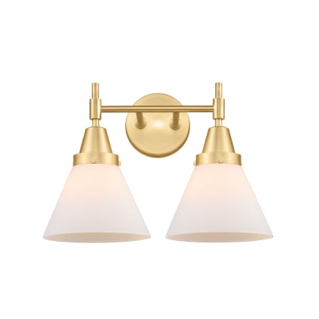 A large image of the Innovations Lighting 447-2W-12-17 Cone Vanity Satin Gold / Matte White