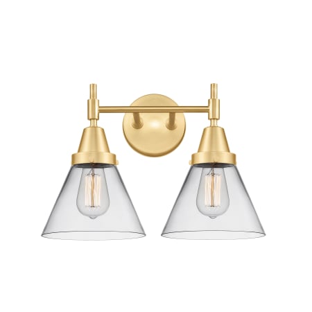 A large image of the Innovations Lighting 447-2W-11-17 Cone Vanity Satin Gold / Clear