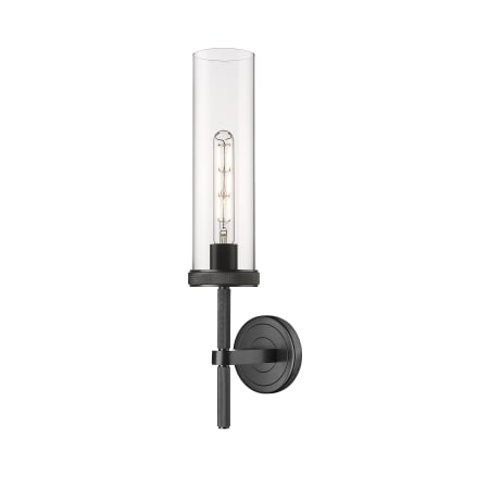 A large image of the Innovations Lighting 471-1W-21-4 Lincoln Sconce Matte Black / Clear