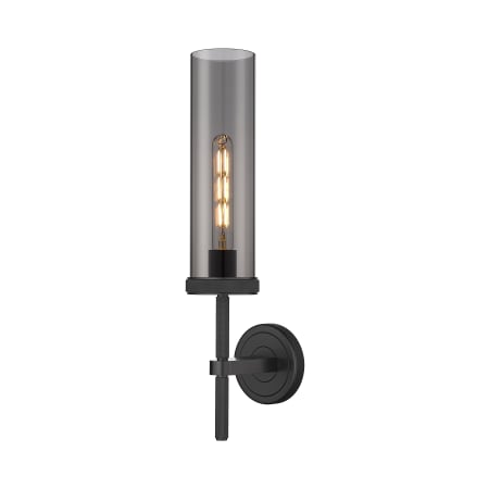 A large image of the Innovations Lighting 471-1W-21-4 Lincoln Sconce Matte Black / Plated Smoke