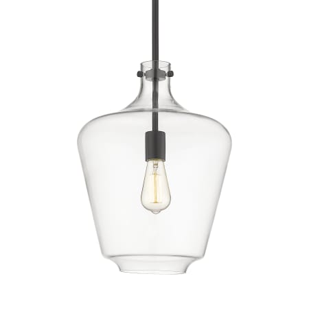 A large image of the Innovations Lighting 493-1S-16-12 Norwalk Pendant Matte Black / Clear