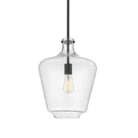 A large image of the Innovations Lighting 493-1S-16-12 Norwalk Pendant Matte Black / Seedy