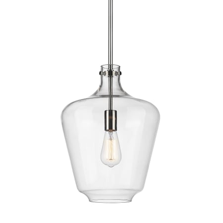 A large image of the Innovations Lighting 493-1S-16-12 Norwalk Pendant Polished Nickel / Clear