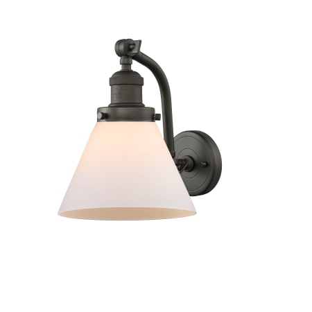 A large image of the Innovations Lighting 515-1W Large Cone Oiled Rubbed Bronze / Matte White Cased