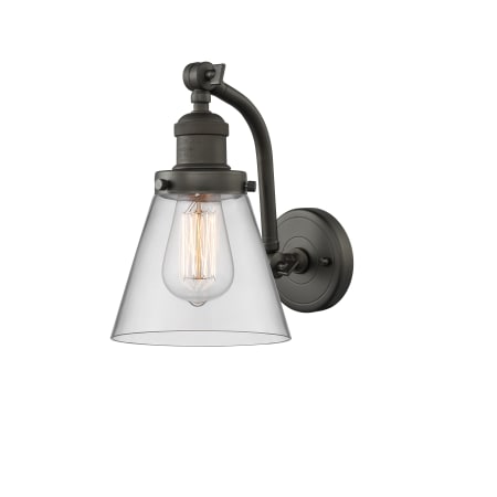 A large image of the Innovations Lighting 515-1W Small Cone Oiled Rubbed Bronze / Clear