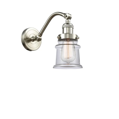 A large image of the Innovations Lighting 515-1W Small Canton Brushed Satin Nickel / Clear