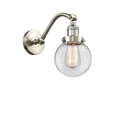 A large image of the Innovations Lighting 515-1W-6 Beacon Brushed Satin Nickel / Clear