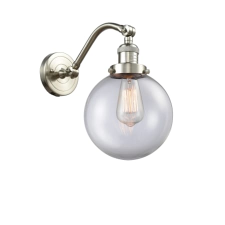 A large image of the Innovations Lighting 515-1W-8 Beacon Brushed Satin Nickel / Clear