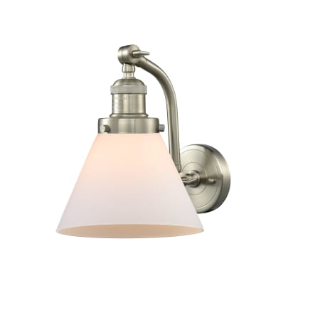 A large image of the Innovations Lighting 515-1W Large Cone Brushed Satin Nickel / Matte White Cased