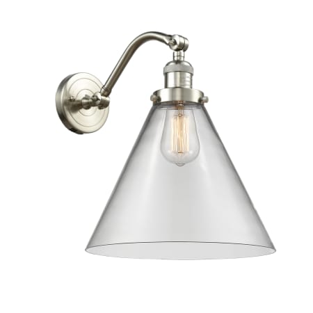 A large image of the Innovations Lighting 515-1W X-Large Cone Brushed Satin Nickel / Clear
