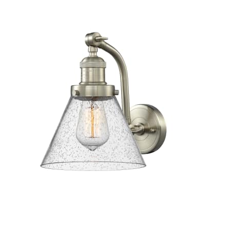 A large image of the Innovations Lighting 515-1W Large Cone Brushed Satin Nickel / Seedy