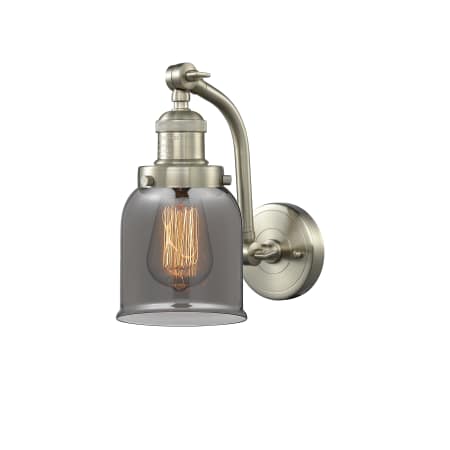 A large image of the Innovations Lighting 515-1W Small Bell Brushed Satin Nickel / Smoked