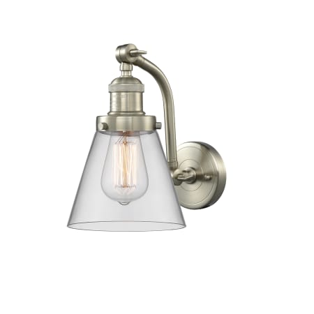 A large image of the Innovations Lighting 515-1W Small Cone Brushed Satin Nickel / Clear