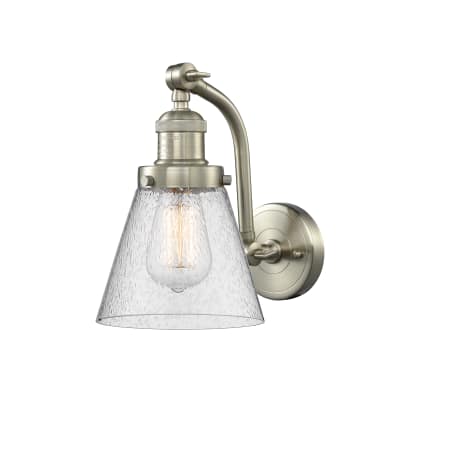 A large image of the Innovations Lighting 515-1W Small Cone Brushed Satin Nickel / Seedy