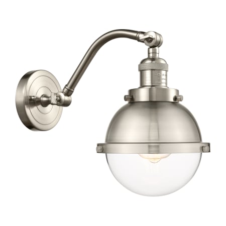 A large image of the Innovations Lighting 515-1W-15-7 Hampden Sconce Brushed Satin Nickel / Clear