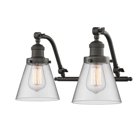 A large image of the Innovations Lighting 515-2W Small Cone Oiled Rubbed Bronze / Clear