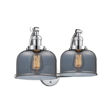 A large image of the Innovations Lighting 515-2W Large Bell Polished Chrome / Plated Smoked