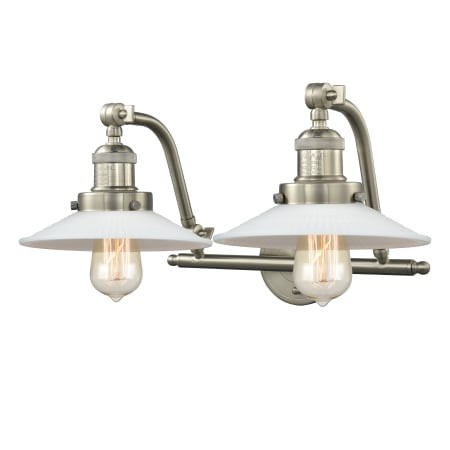 A large image of the Innovations Lighting 515-2W Halophane Brushed Satin Nickel / Matte White